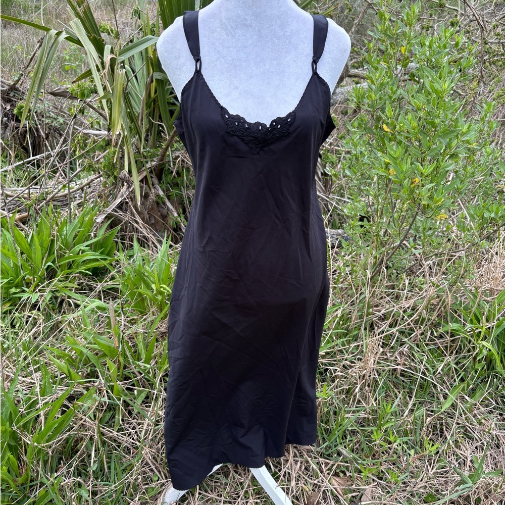 Classic Black Lace-Trim Slip Dress by Vanity Fair Size 36 Vintage 70s